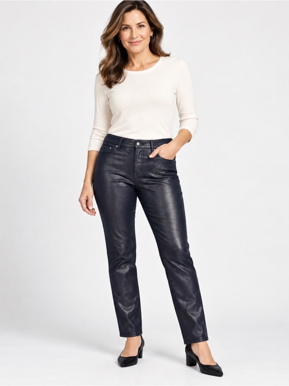 Chico's Black Metallic blue/black Straight-Leg Pant Size1.5/10